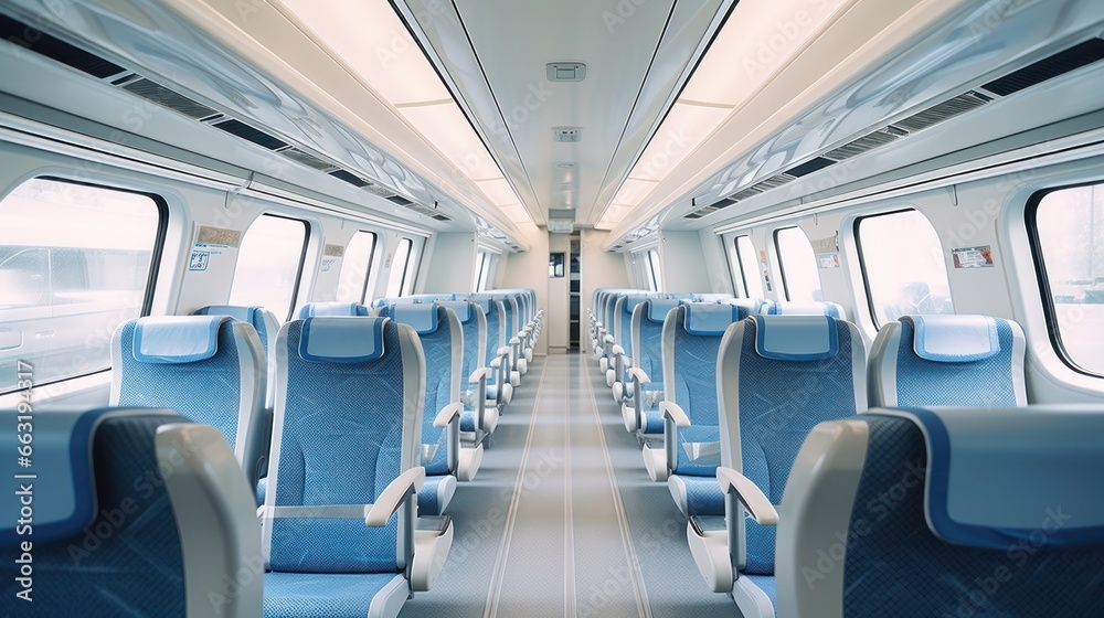 Inside a high-speed train, sleek and modern interiors provide comfort and efficiency for travelers Inside a high-speed train, sleek and modern interiors provide comfort and efficiency for travelers