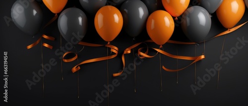 Black background with red balloons, illustration.