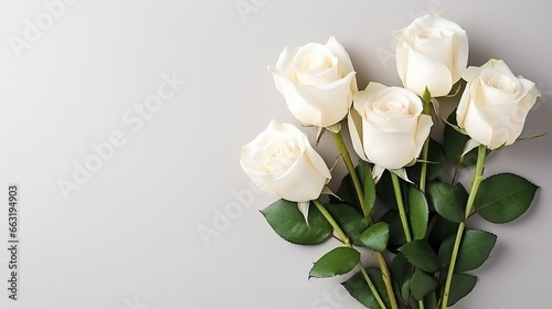 Bouquet of white roses on the white background. Beautiful floral composition for wedding  Valentine s day  birthday.
