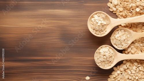 Wooden scoops plunge into raw oatmeal, highlighting the texture and natural goodness of the grain