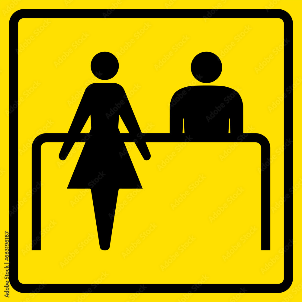 Reception Desk Sign, Sticker With Yellow Background, For Print, Plot, Cut. Reception Desk Sign, Sticker With Yellow Background, For Print, Plot, Cut.