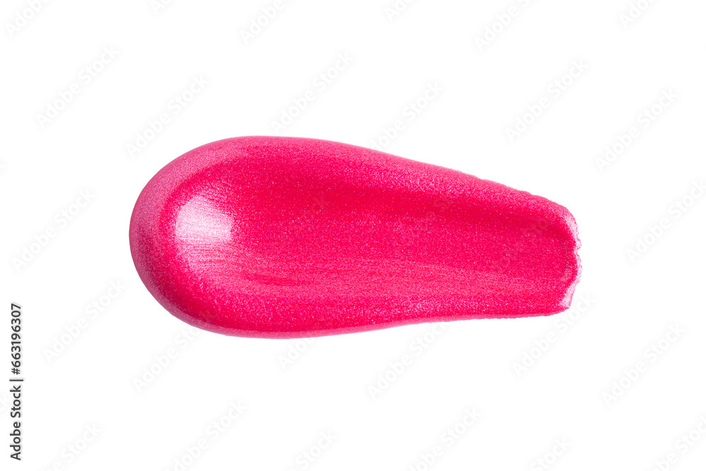 Lipstick swatch isolated on white background. Pink lip gloss swipe