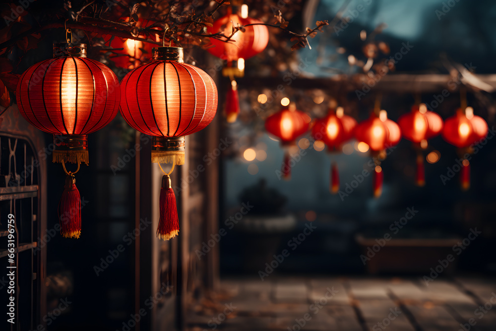 Chinese Red Lanterns on New Year's Night ai generated art