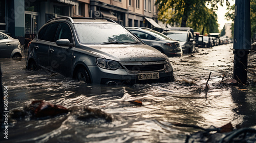 Cars in the urban area were inundated after the downpour.