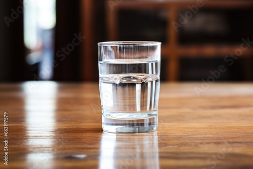 glass half filled with water, placed on a table