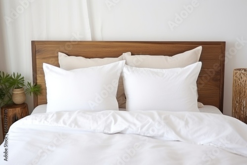 a comfortable bed with white linen and two pillows