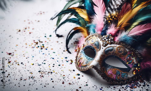 Ornate venetian carnival mask with intricate details close-up © viperagp