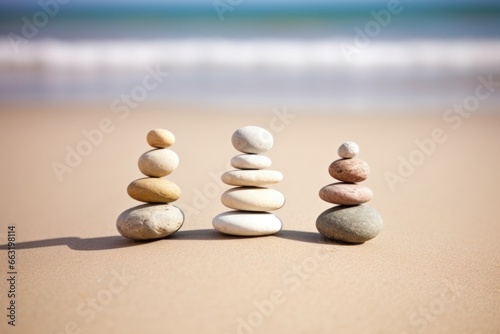 zen stones arranged in a row on sand