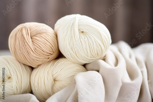 close up of skeins of organic cotton yarn in natural light