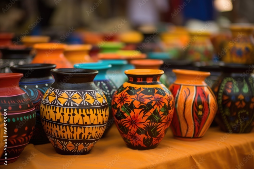 intricately painted pottery showcased at a cultural festival intricately painted pottery showcased at a cultural festival