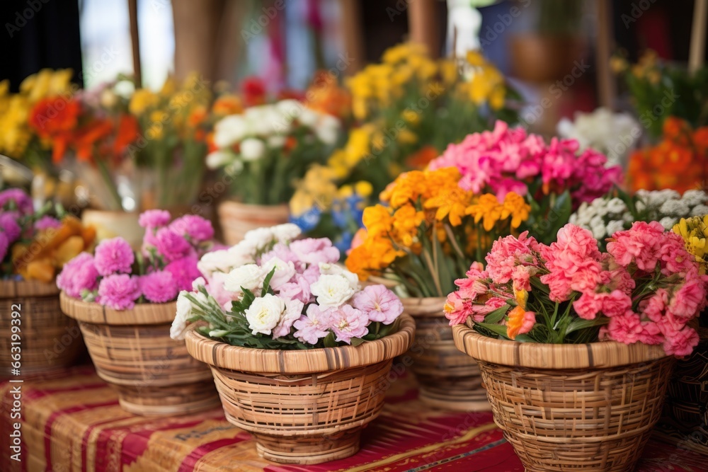 overflowing baskets of flowers for a cultural gathering overflowing baskets of flowers for a cultural gathering