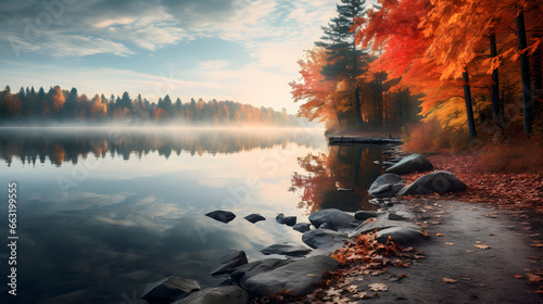 colorful autumn landscape with lake © fraudiana