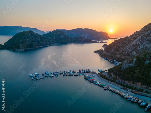 İcmeler Bay drone view in Marmaris Town of Turkey