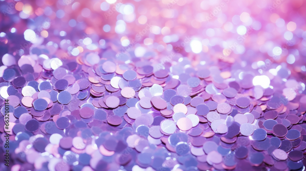 Fondo de purpurina con colores morados y azules visto de cerca. Colores y reflejos de luces.