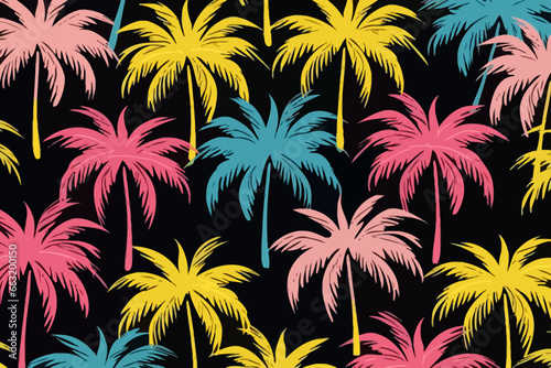 Palm trees quirky doodle pattern, wallpaper, background, cartoon, vector, whimsical Illustration