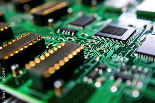 macro shot of printed circuit boards with capacitors