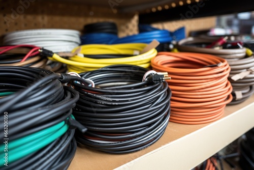variety of lan cables coiled neatly photo