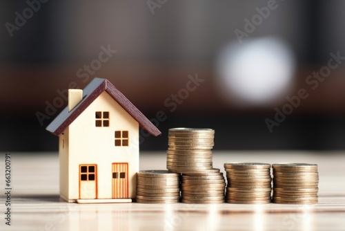 stack of coins with small house model on top