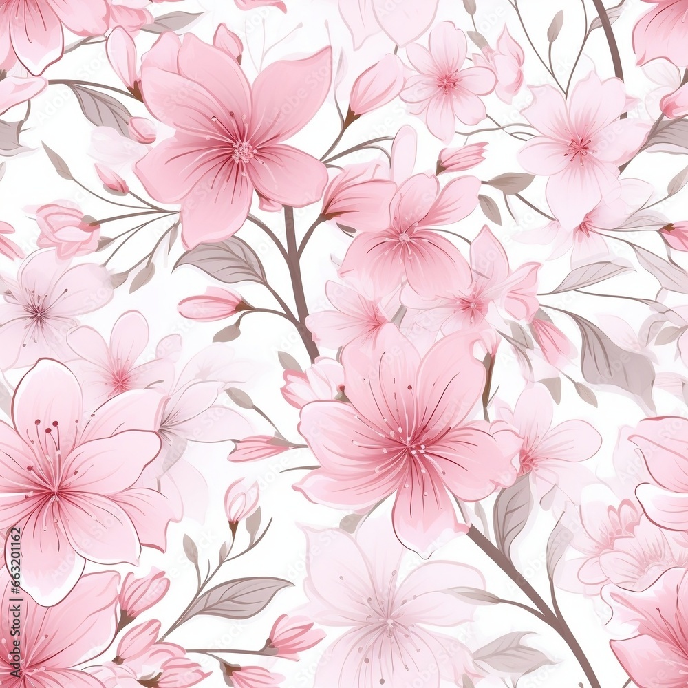 Spring delicate pink floral seamless pattern. Generated by AI