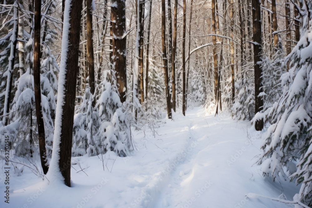 a trail of breadcrumbs in a deep, snow-covered forest a trail of breadcrumbs in a deep, snow-covered forest