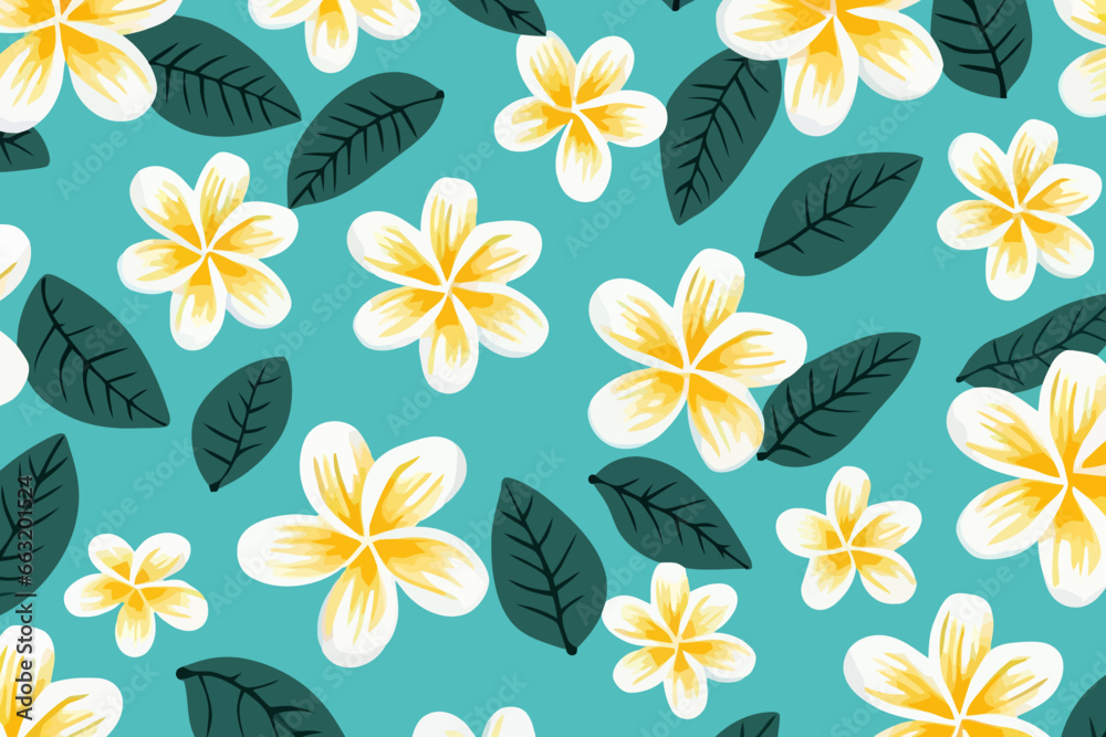 Frangipani flowers quirky doodle pattern, wallpaper, background, cartoon, vector, whimsical Illustration