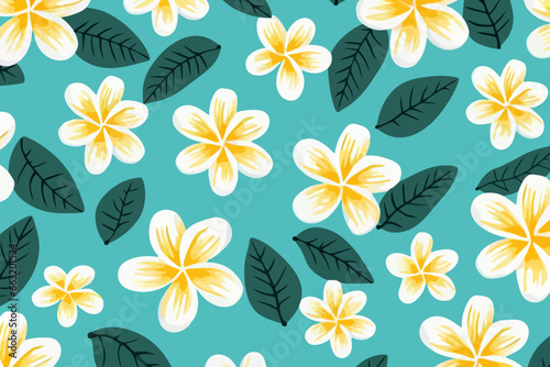 Frangipani flowers quirky doodle pattern, wallpaper, background, cartoon, vector, whimsical Illustration