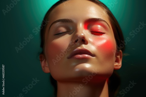 A detailed view of a woman's visage while receiving a massage