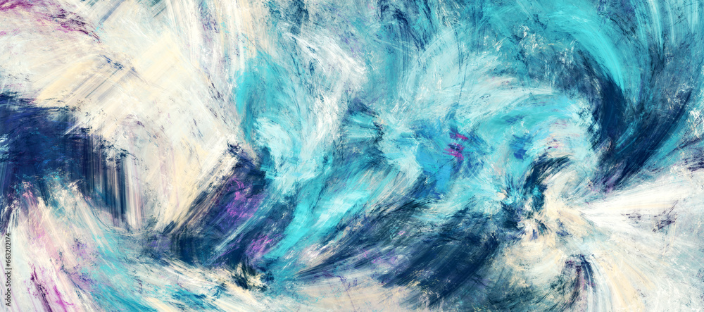 Blue and white color smears. Abstract cool painting background. Dynamic paint texture. Fractal artwork for creative graphic design