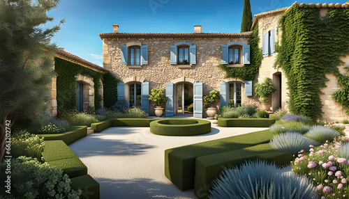 Maison en pierre en provence, aménagement extérieur, maison ancienne dans le sud de la France - IA générative