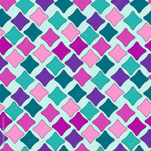 Multi-colored squares in a seamless pattern on a light background.