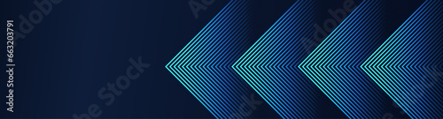 Abstract futuristic dark background with glowing blue green geometric lines design. Modern shiny blue geometric pattern with rectangular line pattern. Horizontal banner template overlay layer 