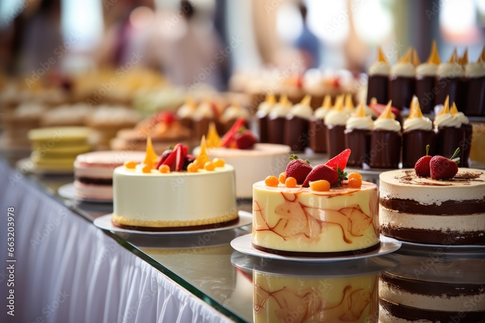close-up of a well-decorated dessert table on a cruise
