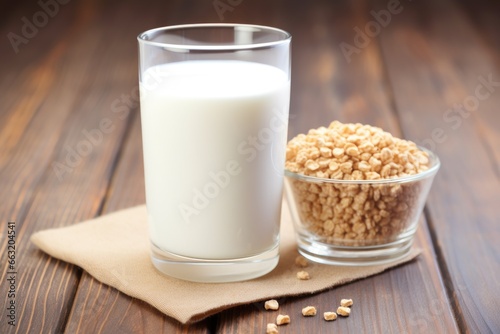 an undrunk glass of milk next to cereal