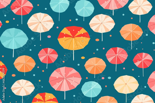Beach umbrellas quirky doodle pattern, wallpaper, background, cartoon, vector, whimsical Illustration