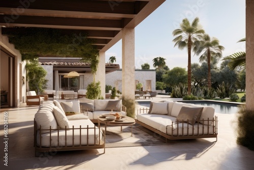 luxury hotel outdoor lounge, generative ai © MaxWo