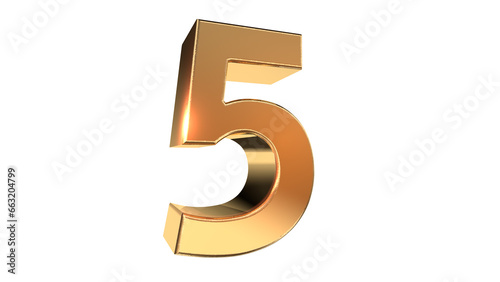 Gold glossy 3d number 5
