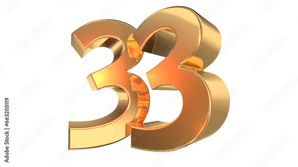 Obraz premium Gold glossy 3d number 33