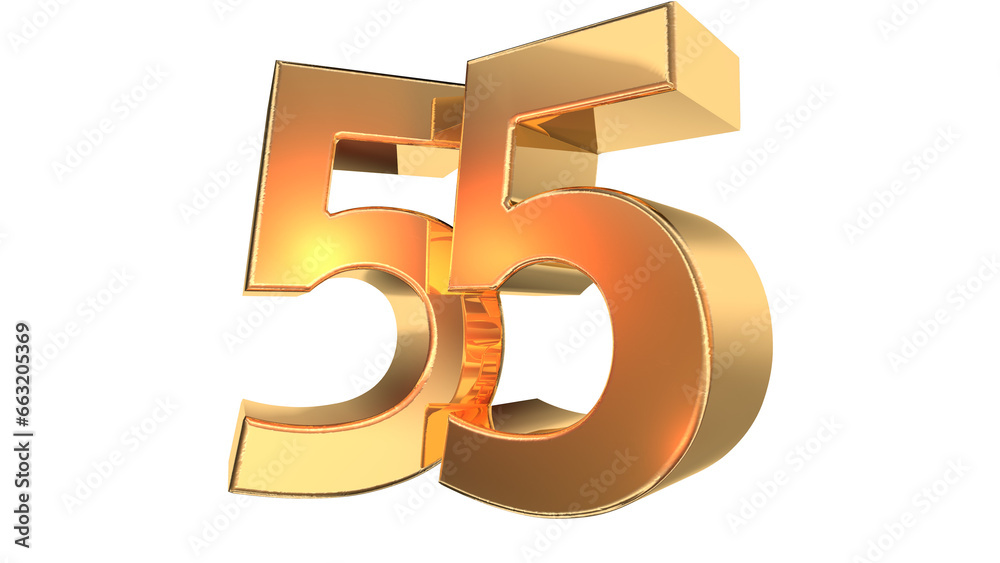 Obraz premium Gold glossy 3d number 55