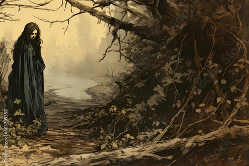 halloween witch in the forest