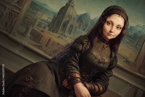 Mona lisa painting steampunk illustration