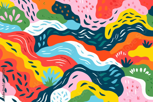 Streams and rivers quirky doodle pattern, wallpaper, background, cartoon, vector, whimsical Illustration photo