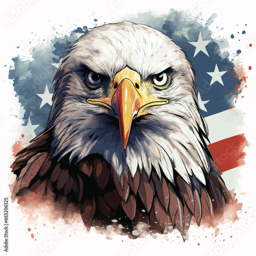 Vector illustration of a bald eagle head having the USA flag in the background