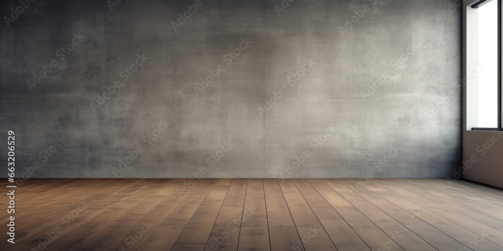 Empty room with empty wall, wooden floor, AI generated Empty room with empty wall, wooden floor, AI generated