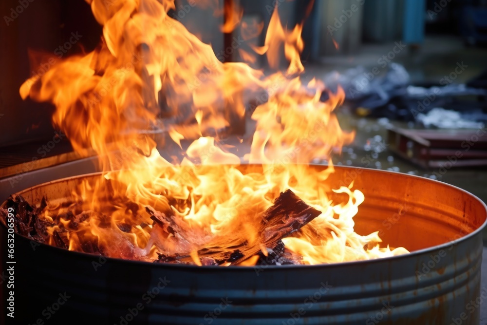 Obraz premium burning paper in a steel barrel