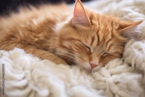close-up of fluffy fur on a sleeping cat, curled up peacefully