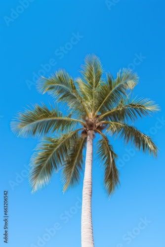 Coconut palm trees against blue sky with cloud.