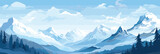 Mountain range with snowed peaks silhouette vector. Sunrise and sunset in mountains
