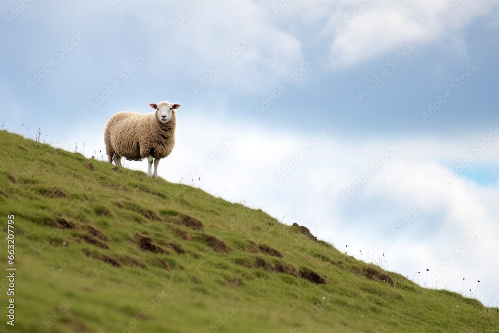 a lone sheep separated from the flock on a hill a lone sheep separated from the flock on a hill