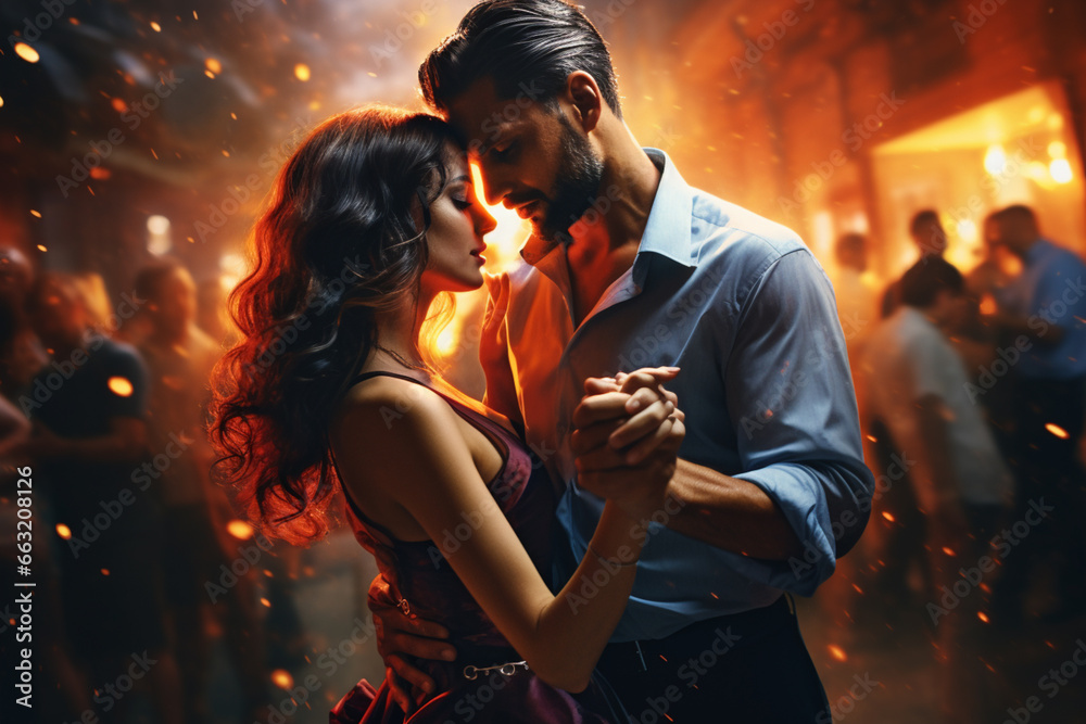 man passionately danced the salsa with his partner at the salsa club. man passionately danced the salsa with his partner at the salsa club.