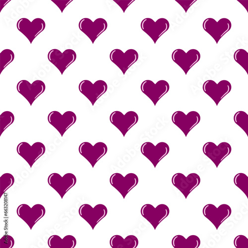Trendy seamless pattern of purple hearts on a light background.
